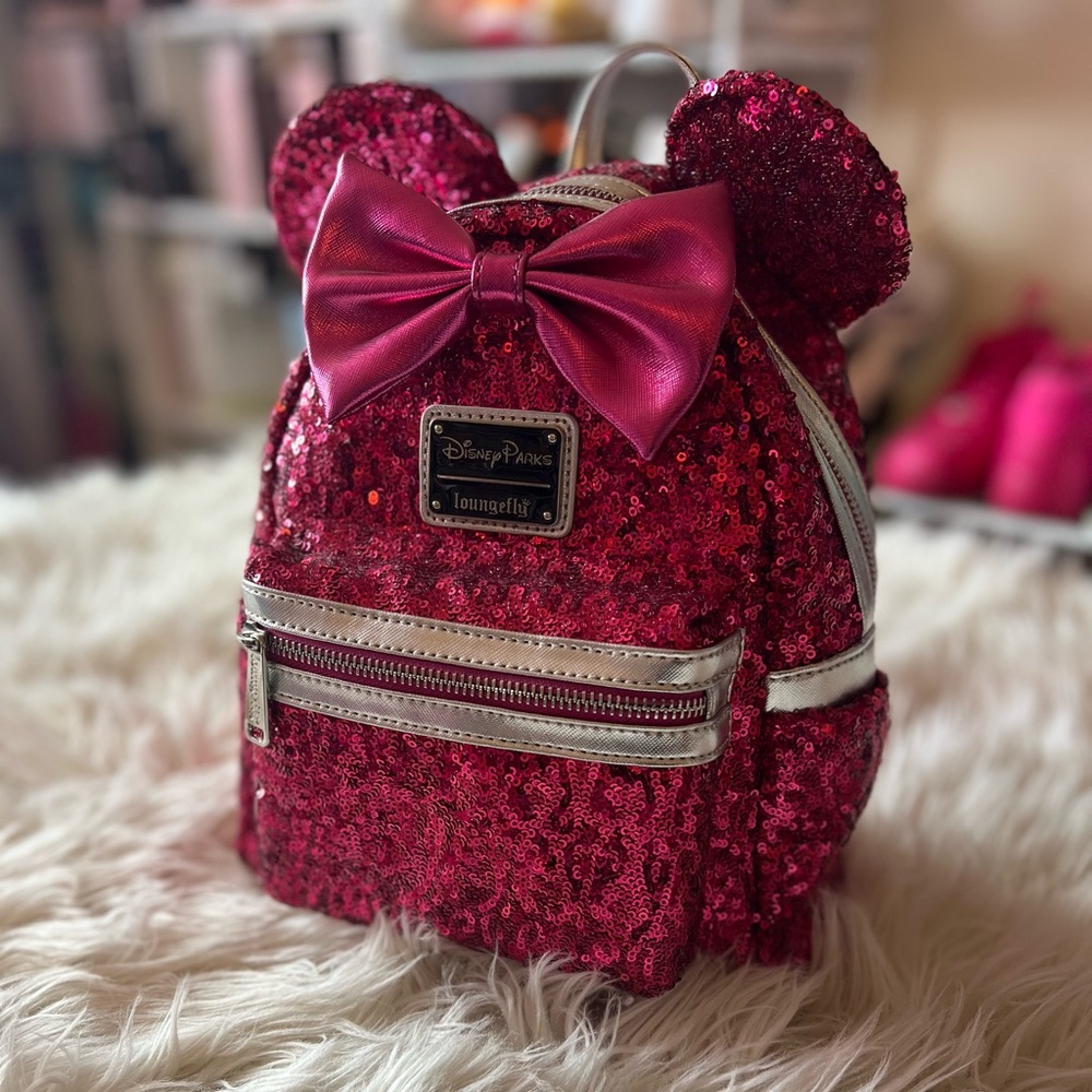 Disney pink sparkle backpack purse. Used once.
